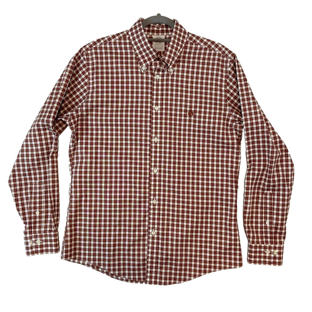 Brooks Brothers Regent‎ Shirt Men's M Brown White Button Up Plaid Supima Cotton